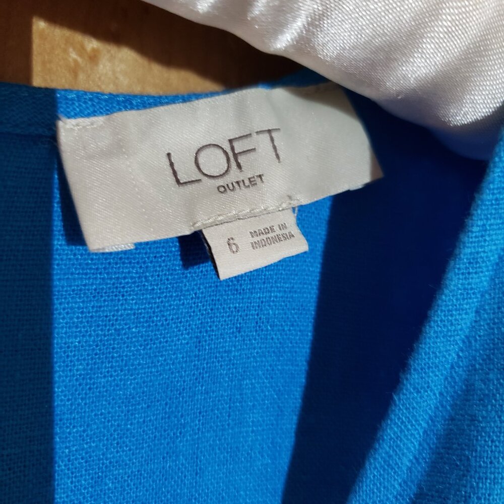 🌞Loft Outlet Blue Teal Linen Blend Midi Dress Size 6🌞 - Picture 5 of 10